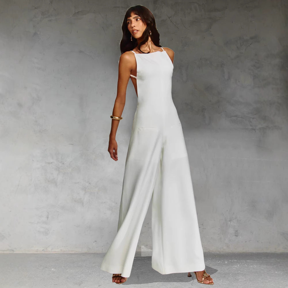Spring And Summer New Suspender Sleeveless Jumpsuit One-piece Wide Leg Women