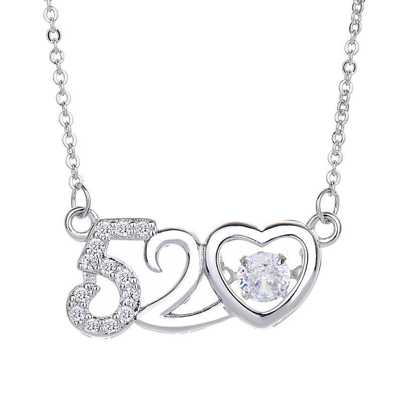 Silver Love Heart-shaped Sterling Silver Necklace Female Net Red Tide Clavicle