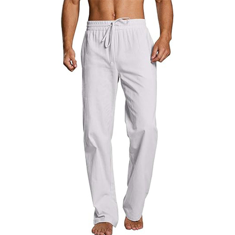 Cotton And Linen Loose Elastic Drawstring Waist Trousers