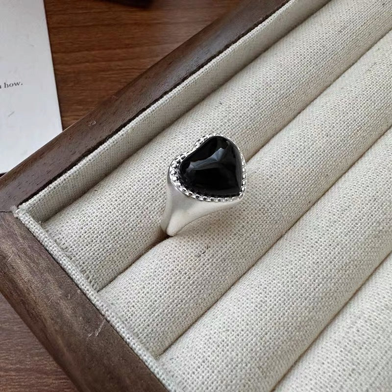 S925 Sterling Silver Niche Design Heart Agate Ring
