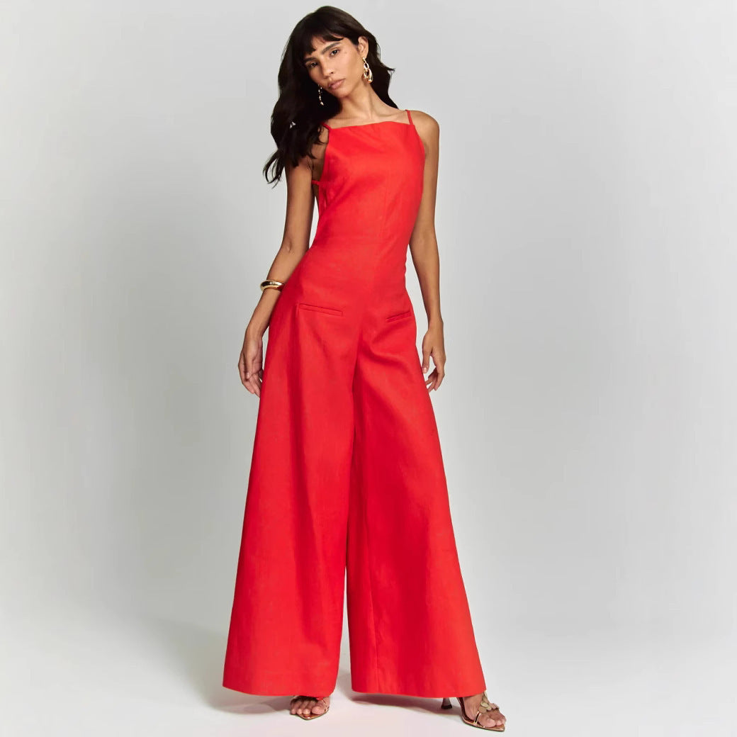 Spring And Summer New Suspender Sleeveless Jumpsuit One-piece Wide Leg Women