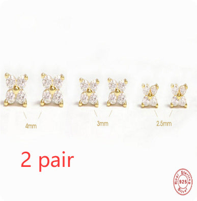 S925 Sterling Silver Petal Crystal Flowers Stud Earrings