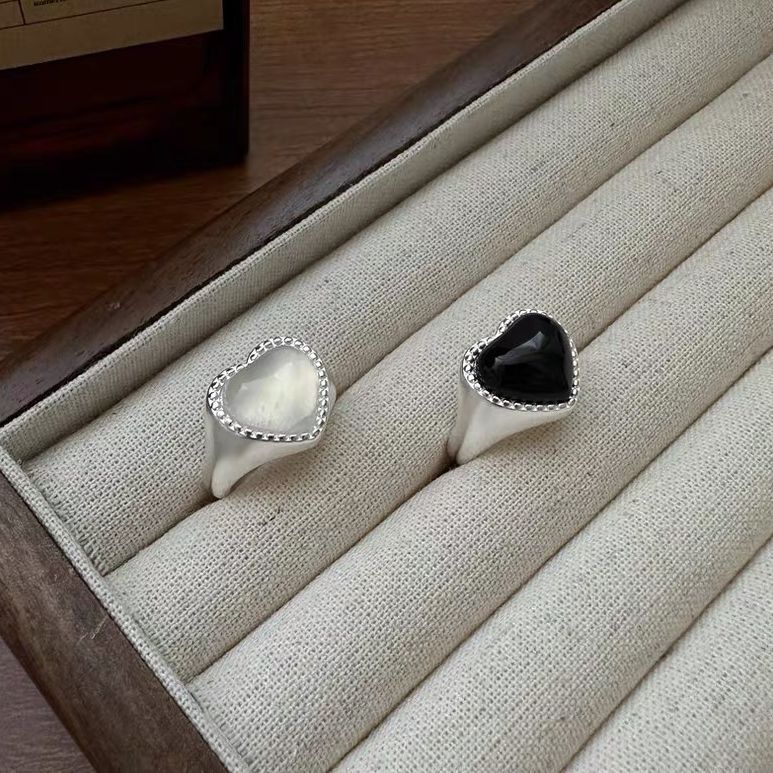 S925 Sterling Silver Niche Design Heart Agate Ring