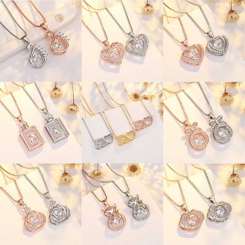 Silver Love Heart-shaped Sterling Silver Necklace Female Net Red Tide Clavicle