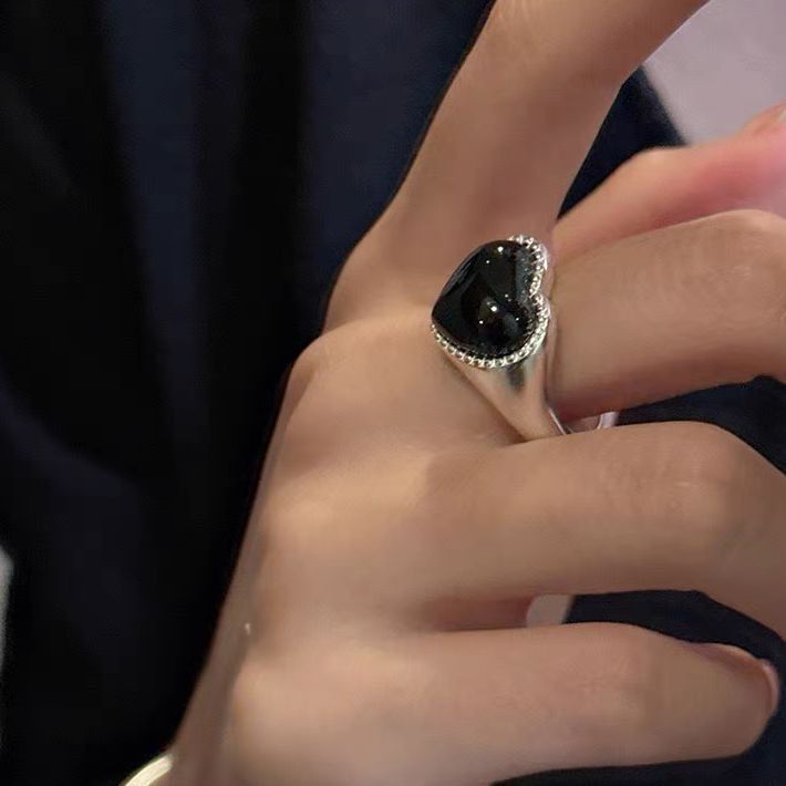 S925 Sterling Silver Niche Design Heart Agate Ring