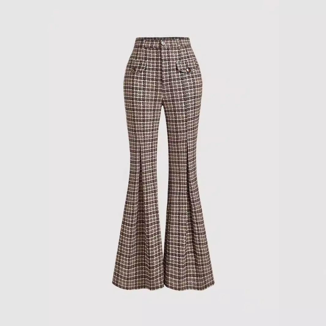 Temperament Commute High Waist All-matching Plaid Striped Retro Trousers