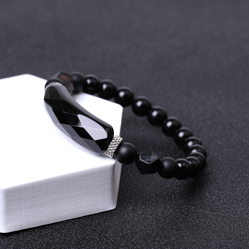 Black Agate Diamond-shaped Cut Bracelet For Women