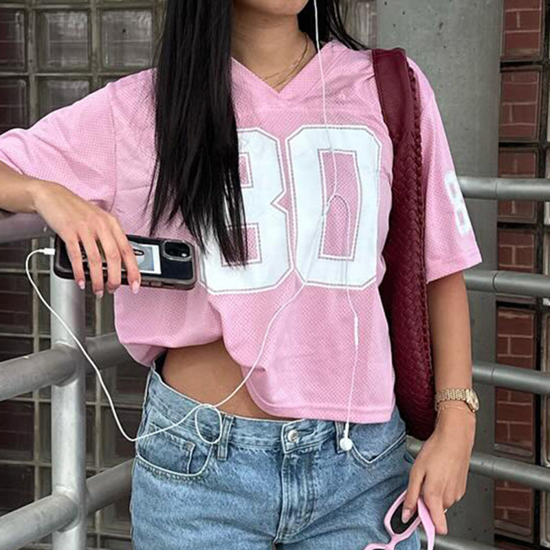 Street Tide Brand Digital Printing Loose V-neck Short Sleeve