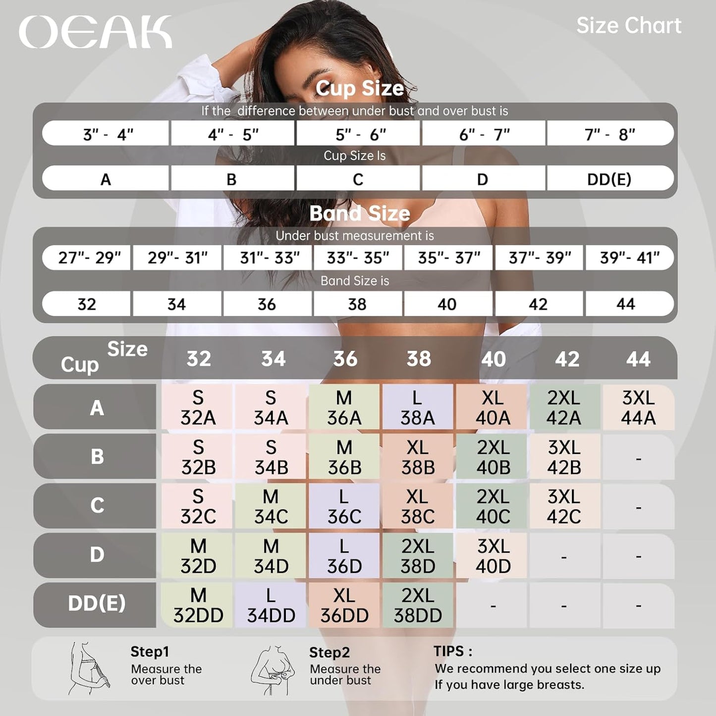 OEAK - Brasier sin aros para mujer, con soporte push up, cobertura completa, cómodo, para uso diario, sin costuras para usar con camisetas