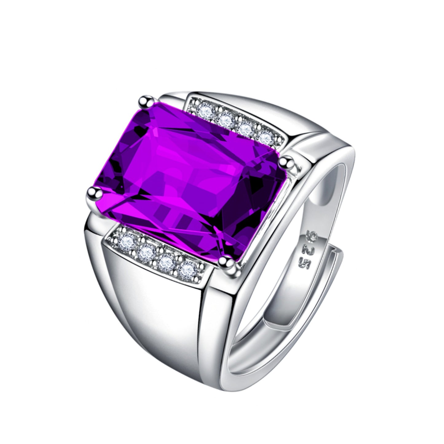 Open Brazil Natural Amethyst Colored Gems Ring