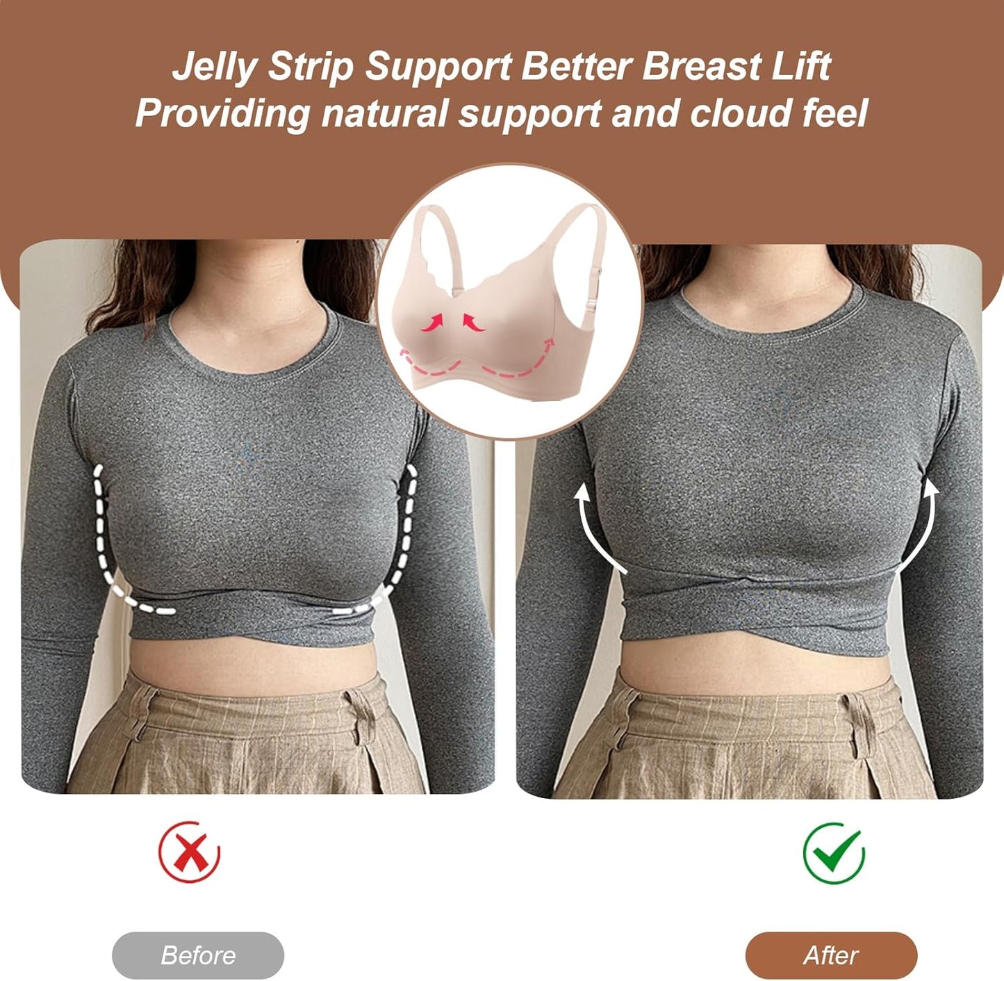 OEAK - Brasier sin aros para mujer, con soporte push up, cobertura completa, cómodo, para uso diario, sin costuras para usar con camisetas