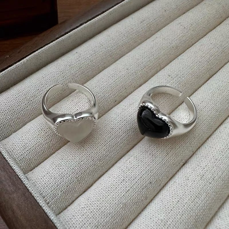 S925 Sterling Silver Niche Design Heart Agate Ring
