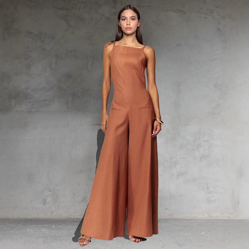Spring And Summer New Suspender Sleeveless Jumpsuit One-piece Wide Leg Women