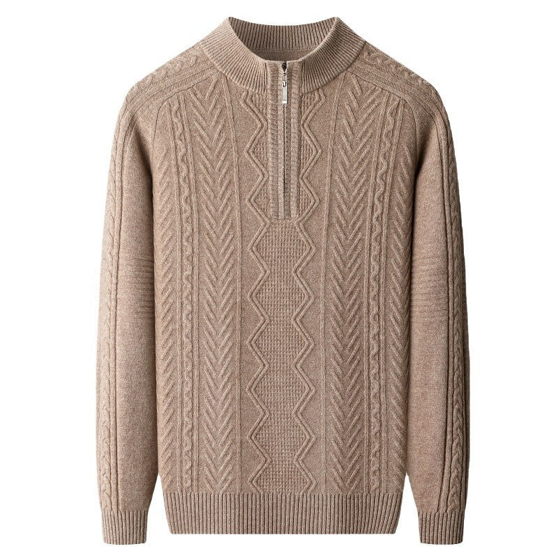 All Wool Men's Sweater Half Turtleneck Zipper Sweater