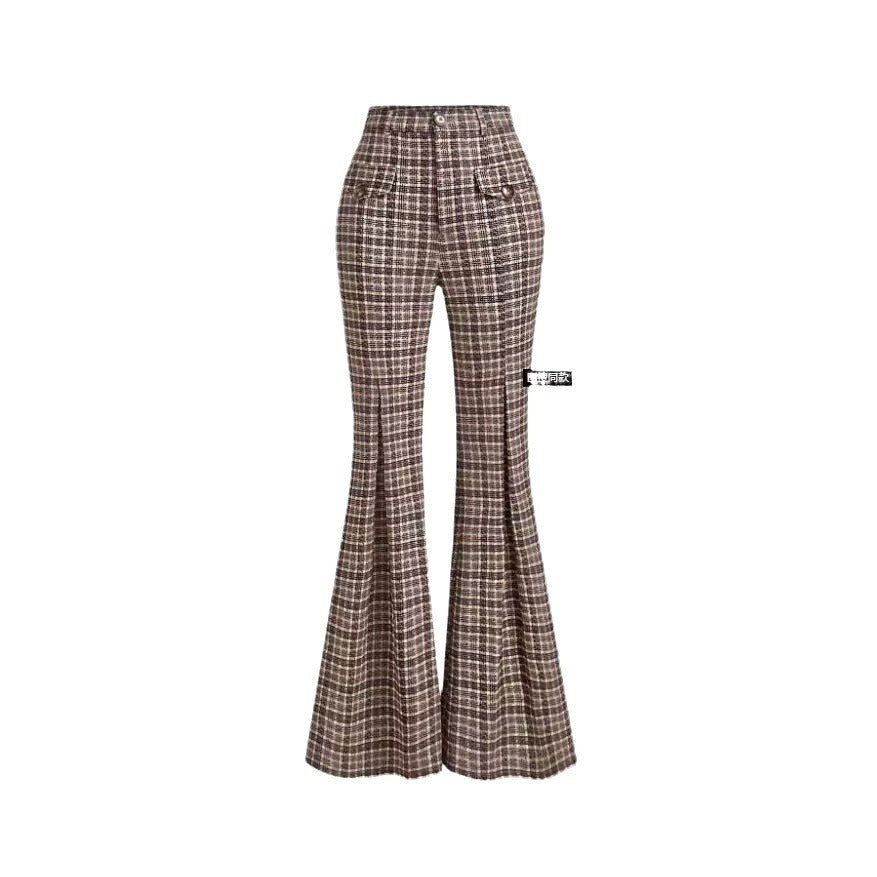 Temperament Commute High Waist All-matching Plaid Striped Retro Trousers