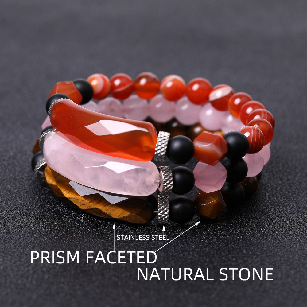 Black Agate Diamond-shaped Cut Bracelet For Women