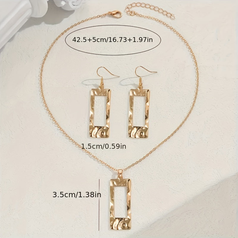 Lxalry Gold-Toned Hammered Geometric Jewelry Set, Recycled Alloy Necklace & Earrings For Women, Eco-Friendly Hypoallergenic Accessories For Daily Party Formal