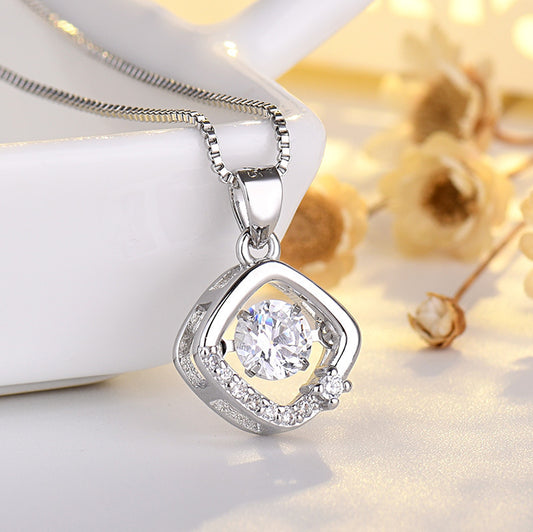 Silver Love Heart-shaped Sterling Silver Necklace Female Net Red Tide Clavicle