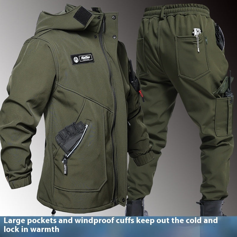 Autumn And Winter Fleece-lined Waterproof Jacket Suit