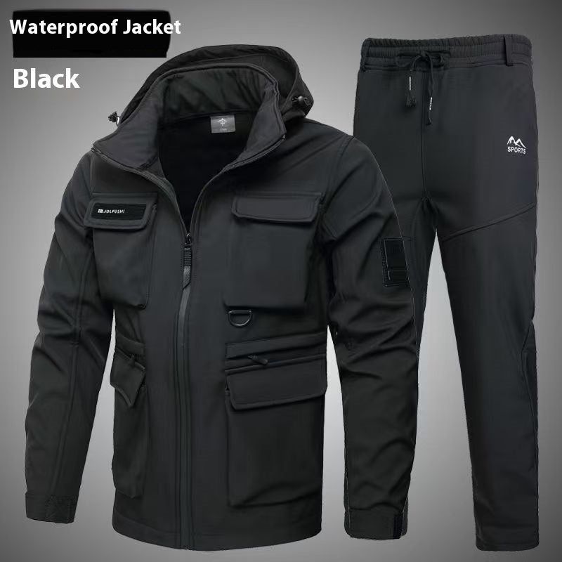 Autumn And Winter Fleece-lined Waterproof Jacket Suit