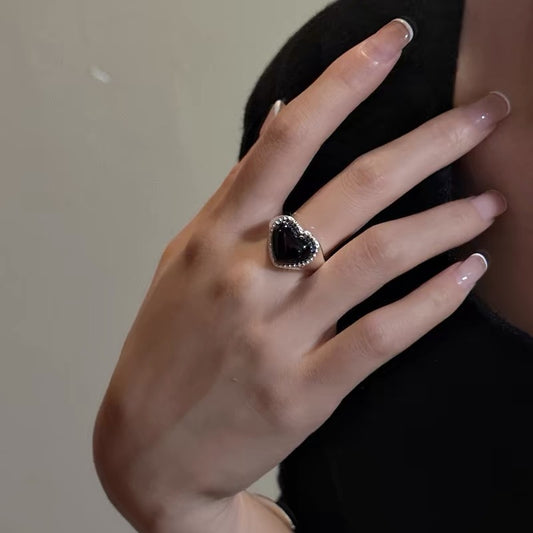 S925 Sterling Silver Niche Design Heart Agate Ring