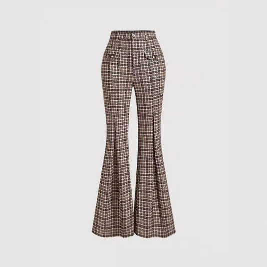 Temperament Commute High Waist All-matching Plaid Striped Retro Trousers