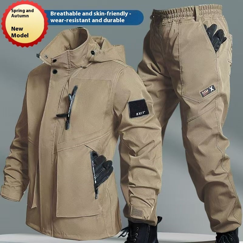 Autumn And Winter Fleece-lined Waterproof Jacket Suit