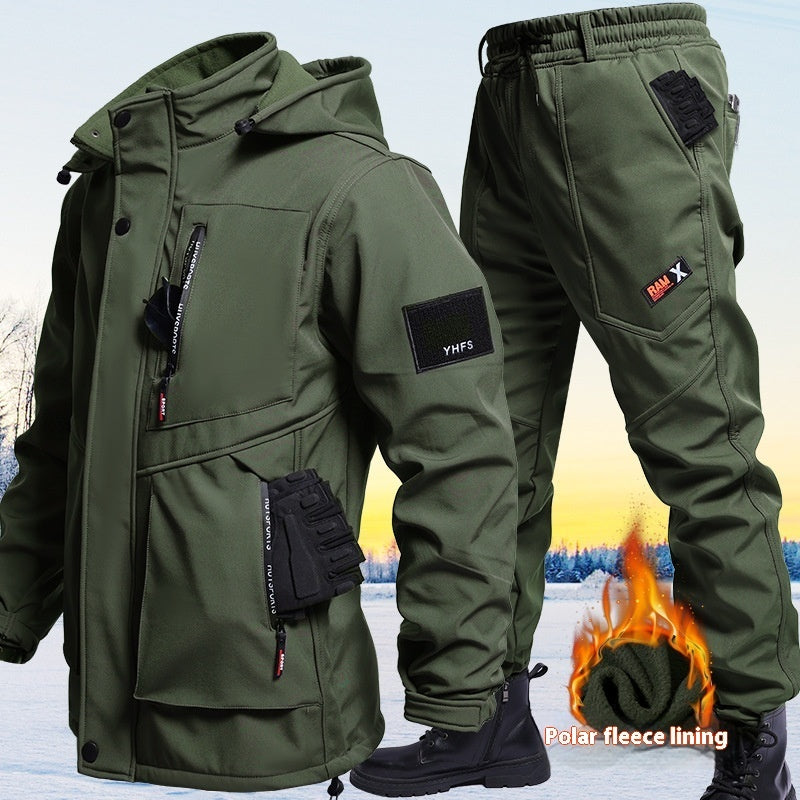 Autumn And Winter Fleece-lined Waterproof Jacket Suit