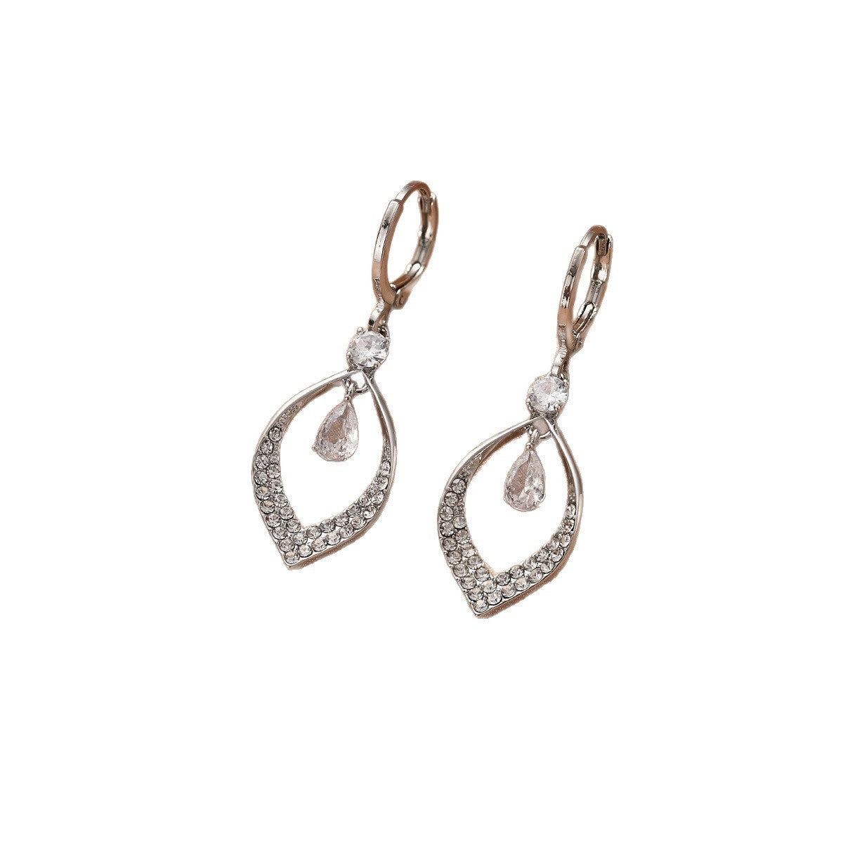 A Woman With Elegant Zircon Water Drop Tassel Earrings