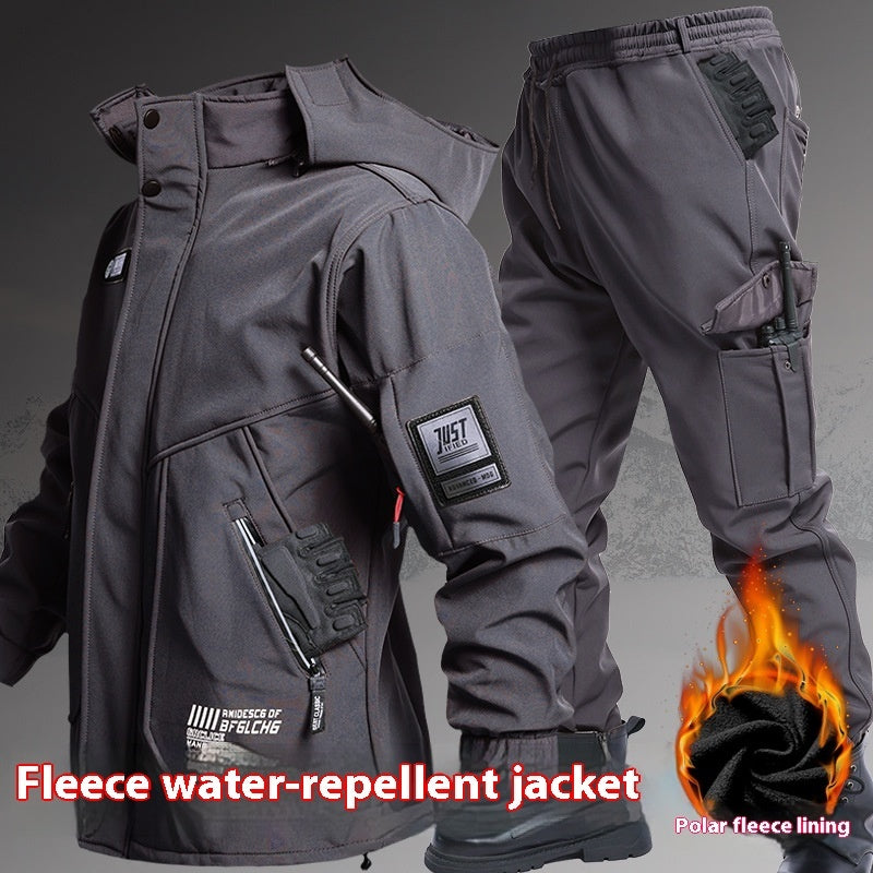 Autumn And Winter Fleece-lined Waterproof Jacket Suit