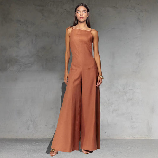 Spring And Summer New Suspender Sleeveless Jumpsuit One-piece Wide Leg Women
