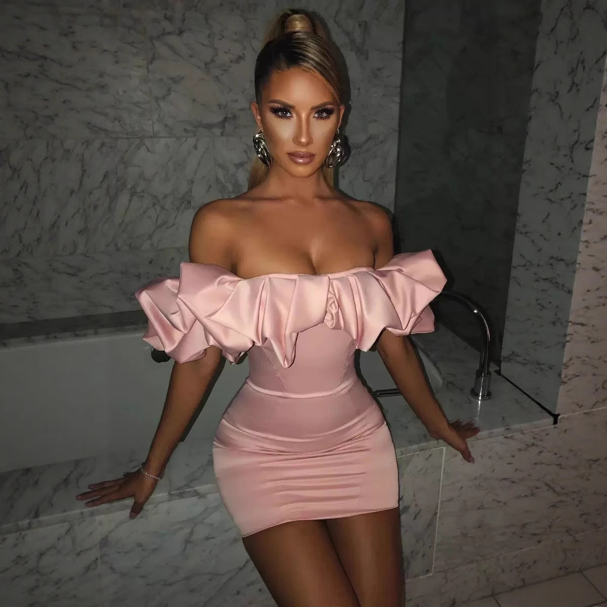 European And American Ruffled Tube Top Dress