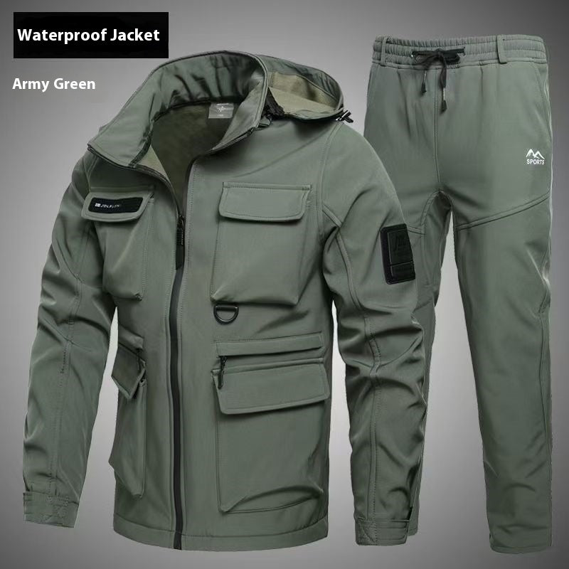 Autumn And Winter Fleece-lined Waterproof Jacket Suit