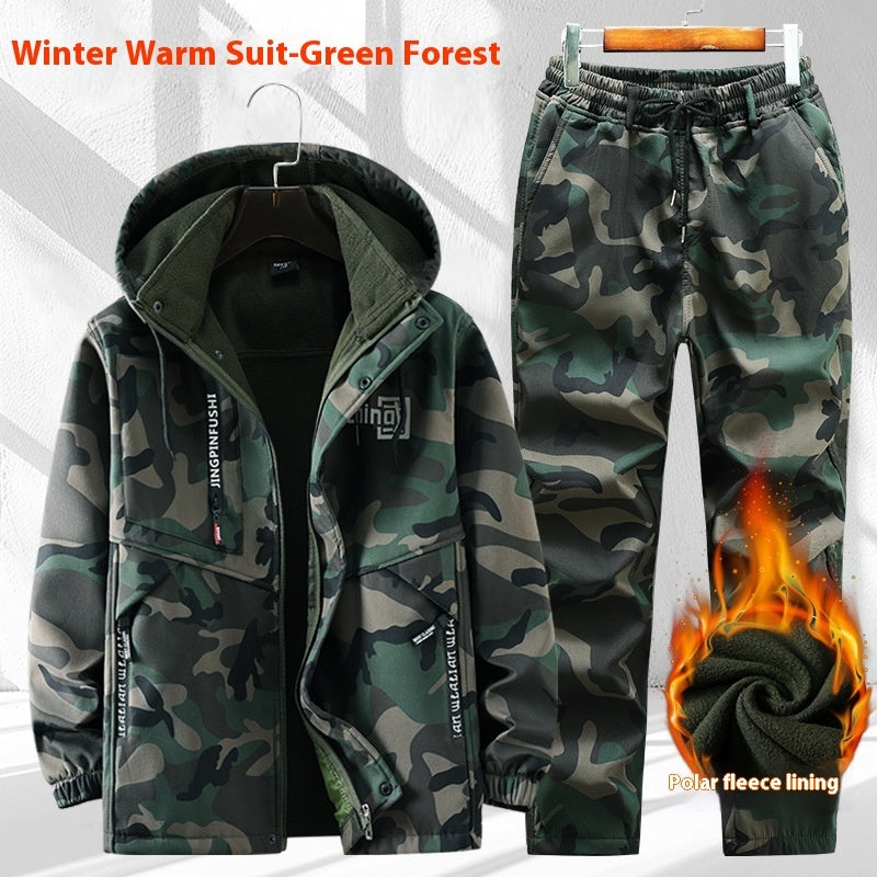 Autumn And Winter Fleece-lined Waterproof Jacket Suit