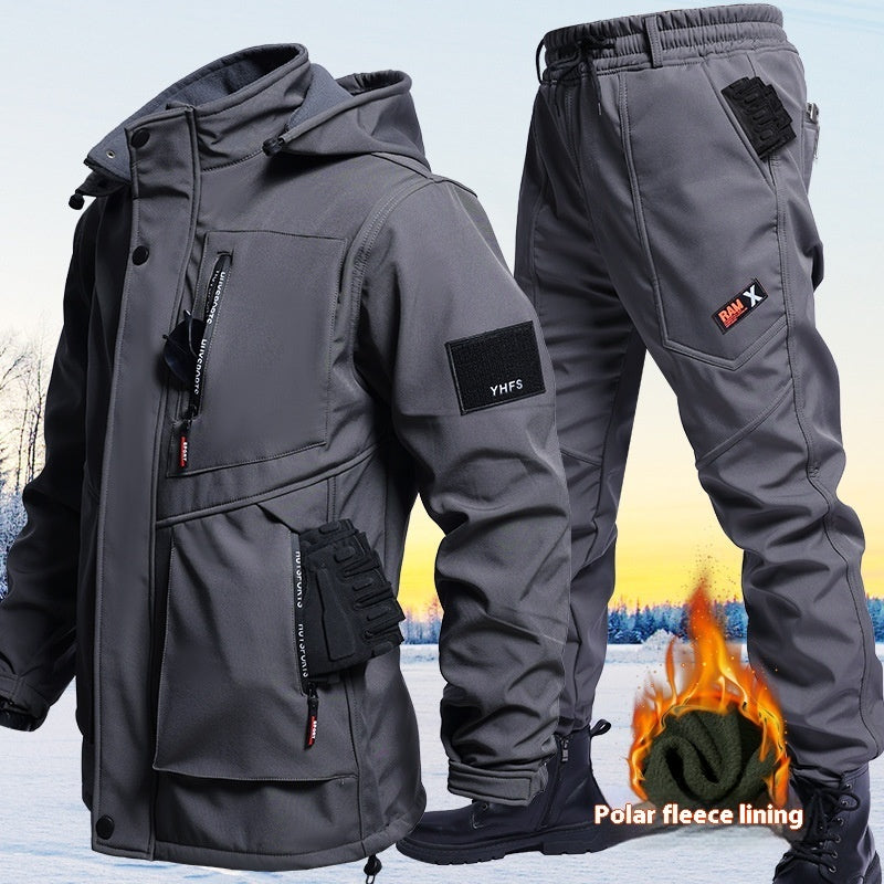 Autumn And Winter Fleece-lined Waterproof Jacket Suit