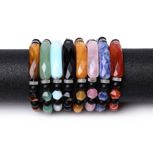 Black Agate Diamond-shaped Cut Bracelet For Women