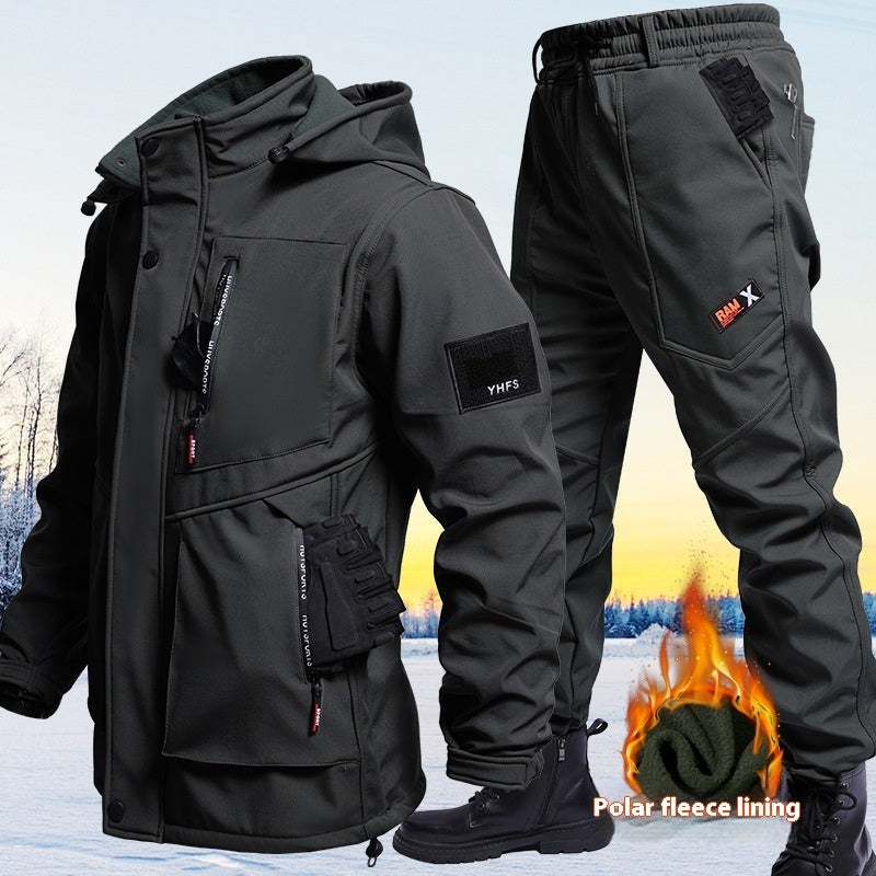 Autumn And Winter Fleece-lined Waterproof Jacket Suit
