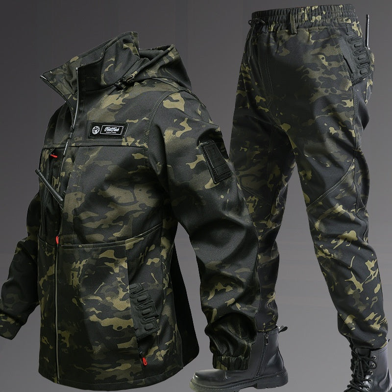 Autumn And Winter Fleece-lined Waterproof Jacket Suit